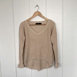 MINKPINK Chunky Knit Oversized V-neck Sweater w/ hi-lo hem